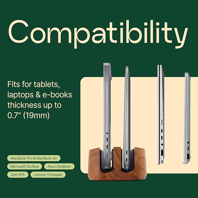 Laptop Stand Vertical Laptop Holder for Desk - All MacBook Vertical Stand up to 0.7'' Thick - Handmade MacBook Holder of Natural Wood (Single Oak)