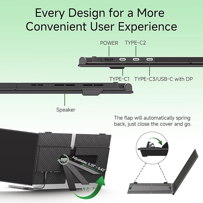 Laptop Screen Extender - 14” Ultra Thin and Light Travel Monitor for Laptop FHD 1080P Portable Second Monitor IPS Screen Display Plug & Play for Mac Windows Android iOS