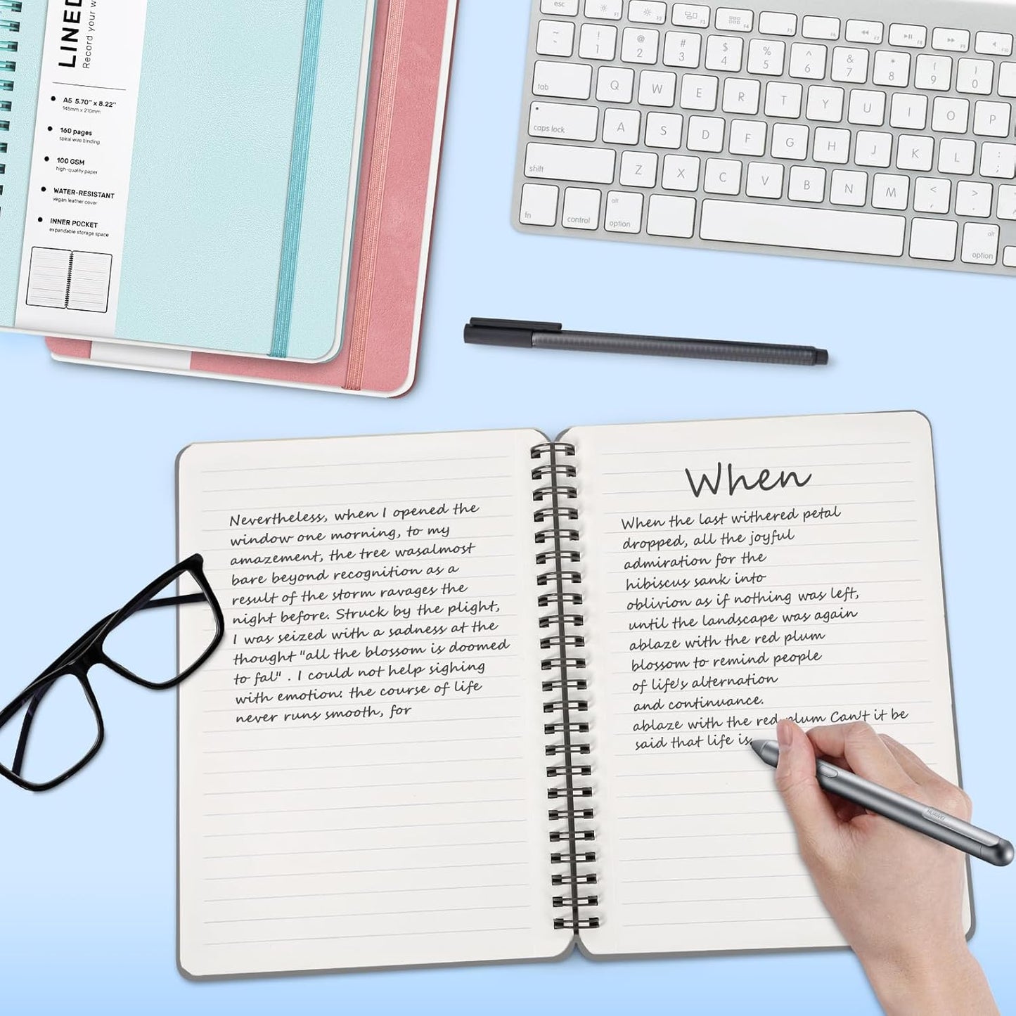 Lined Spiral Journal Notebook, A5 Hardcover Leather Notebook for Work, 5.7''×8.2'', 100GSM Thick Paper Spiral Bound Journaling Notebook for Women Men Office School Note Taking Business, Morandi black