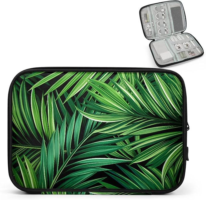 Green Tropical Leaves Electronics Travel Organizer Case, Tech Accessories Cable Storage Bag for Cords, Charger, Phone, Hard Drive