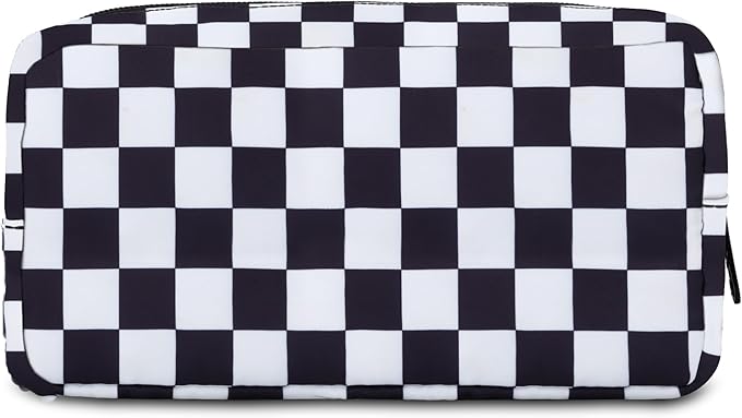 E-Tree Cute Makeup Bag,Medium Travel Make up Pouch for Purse,Zipper Toiletry Cosmetic Brush Skin Care Case for Women Man,Tech Electronic Organizer,Small Canvas Storage for Personal Items,Checkered