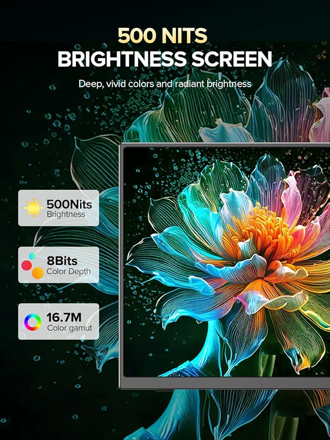 UPERFECT 4K Portable Monitor, 13.4" UHD 3840x2400 Matte IPS Laptop Display with Built-in Stand, 16:10 Aspect Ratio, 100% sRGB, 500 Nits Brightness, All-Metal Frame for PC/Mac/Phone/Game Console