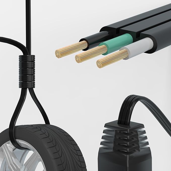 3-Prong 12FT Twin Extension Cord with 6 Outlets and Safety Covers - Slim Design for Furniture, 12FT Double Cord 6 FT Each Side in Black Color