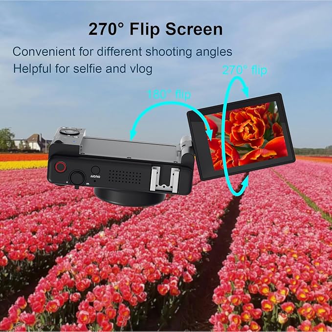5K 4K Digital Camera Flip Screen 80MP Photography Camera, 18X Digital Zoom Autofocus Anti-Shake Compact Travel Point Shoot Digital Cameras for Teens, Beginners, Vlogging Camera for YouTube