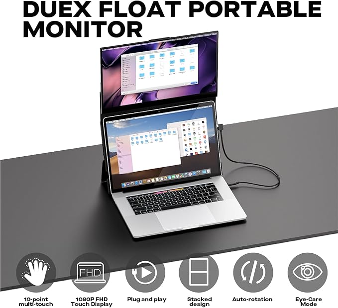 New Mobile Pixels Duex Float Portable Monitor, 15.6" Full HD IPS Dual Monitor for Laptops, USB C/HDMI Plug and Play Portable Screen,Windows/Mac/Android/Switch Compatible