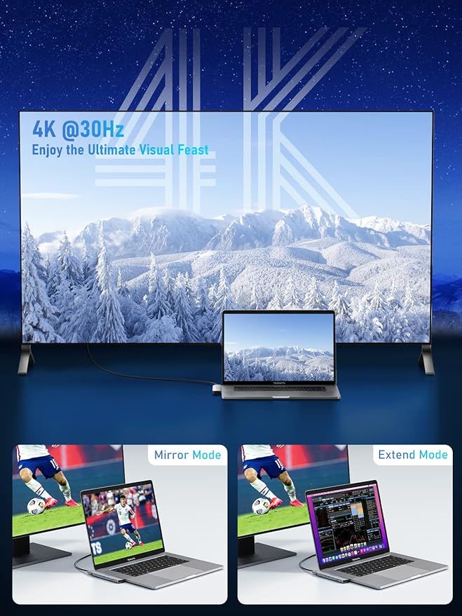 Lemorele USB C Hub for MacBook Pro/Air M1 M2 2022 2021 2020 2019 2018 13" 15" 16", 7 in 2 Multiport Adapter Hub Mac Dongle w/4K HDMI, 3 USB 3.0, SD/TF 3.0, 100W PD 40Gbps Thunderbolt 3/4