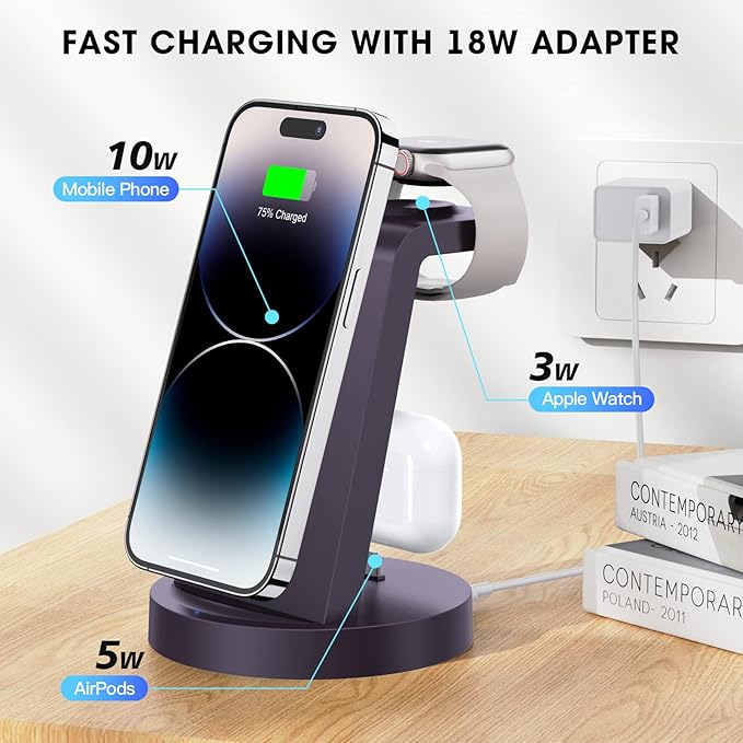 3 in 1 Charging Station for iPhone - Wireless Charger for Apple Products Multiple Devices - Charging Dock Stand for AirPods (for iPhone 17 16e 16 15 14 13 pro 12 11 X Max)