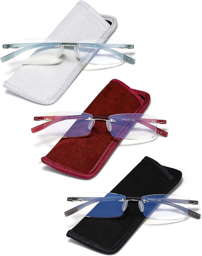 HIYANJN Rimless Reading Glasses For Women Tr90 Blue Light Blocking Eyeglasses Lightweight Frameless Computer Readers(3-Pack 4.0)