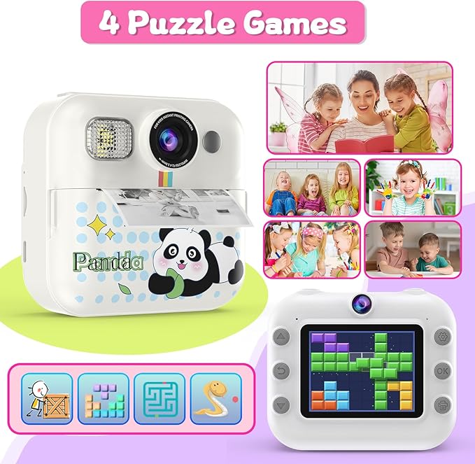 Kids Camera Instant Print, Christmas Birthday Gifts for Girls Age 3-10, Toy for 3 4 5 6 7 8 9 10 Year Old Girls with 3 Roller Photo Paper (White)