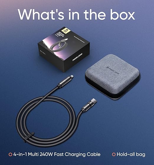 MAGIC JOHN 240W 4 in 1 Charging Cable, 4FT USB C to Lightning Cable [MFi Certified], Multi Chargers for All Devices, Chubby USB A/C to C/Lightning with Light for iPhone/MacBook/iPad/Samsung/Switch 2