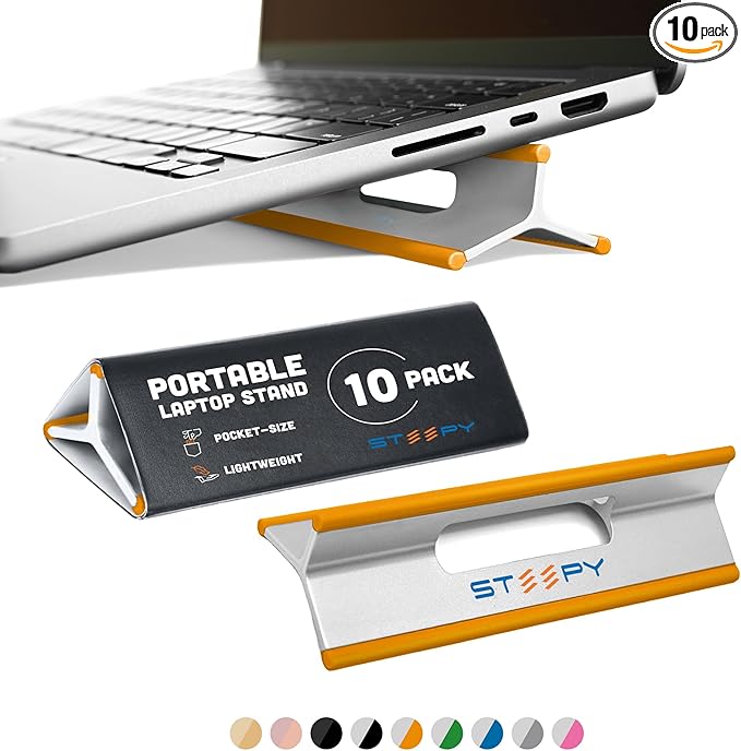 Steepy Low Profile Laptop Stand 3 Height Adjustable Computer Stand Lightweight Plastic Laptop Riser Laptop Tilt & Angle Wedge (Orange, 10 Pack)