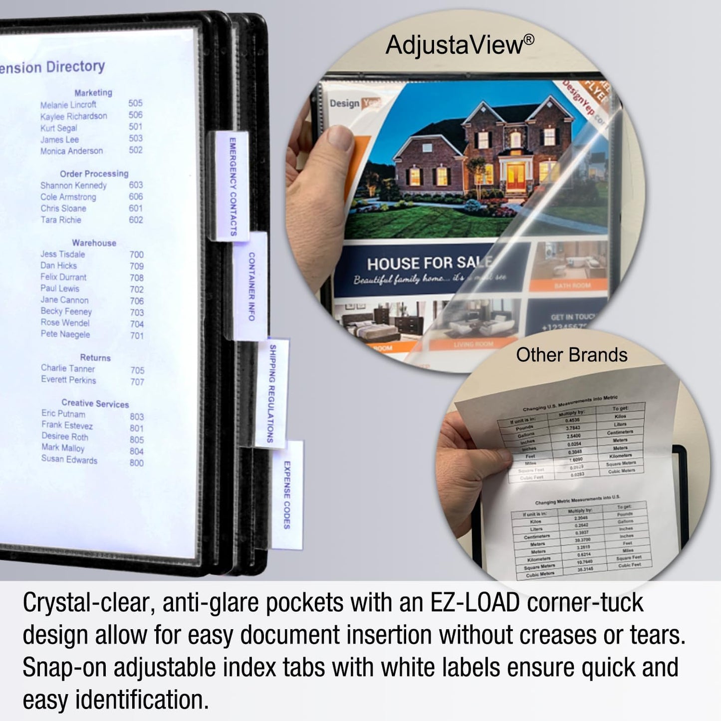 Ultimate Office AdjustaView 10-Pocket Wall Reference Organizer with Easy-Load Pockets and Mounting Screws, Black Pockets