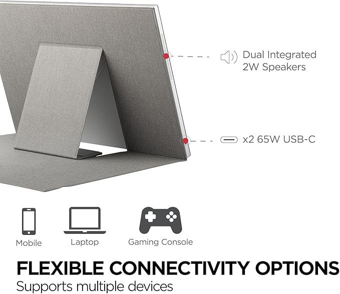 ViewSonic TD1656-2K 16 Inch WQXGA 1600p IPS Touchscreen Portable Monitor with 2 Way Powered 65W USB C, and Smart Cover with Built-in Stand