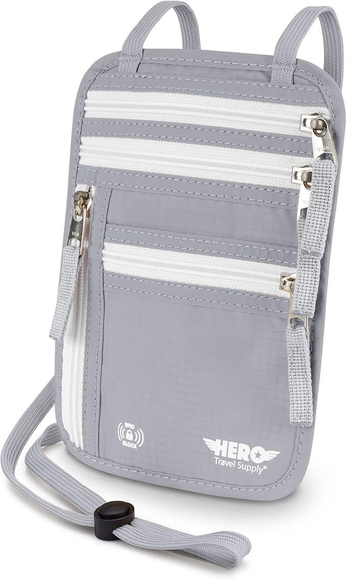 HERO Neck Wallet, RFID Blocking Passport Holder, Easy to Conceal and Pouch