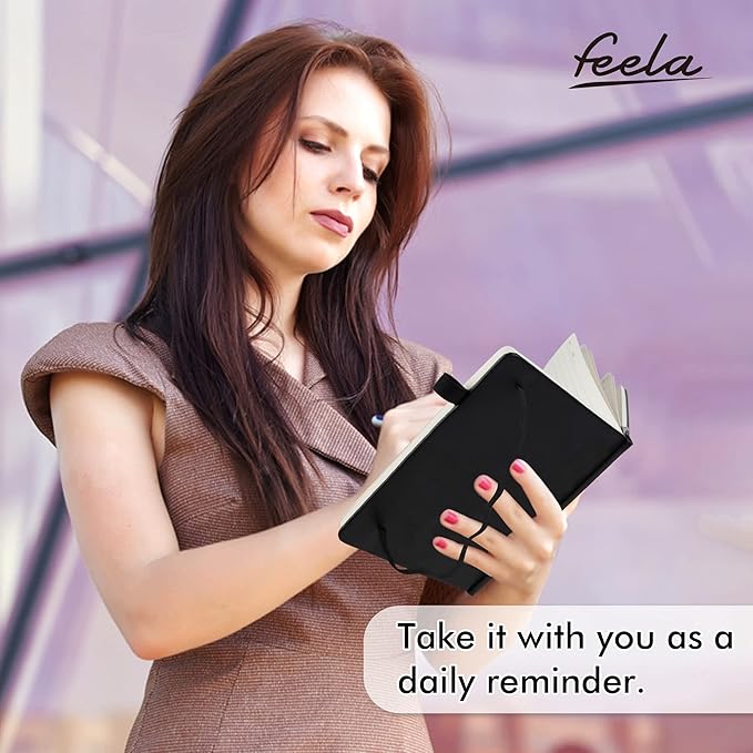 feela 24 Pack Journal Notebook for Work, Business Notebook Bulk Hardcover Lined Writing Journal with Pen Holder for Men Women Note Taking, with 24 Black Pens, 120 GSM, 5.1”x8.3”, A5, Black
