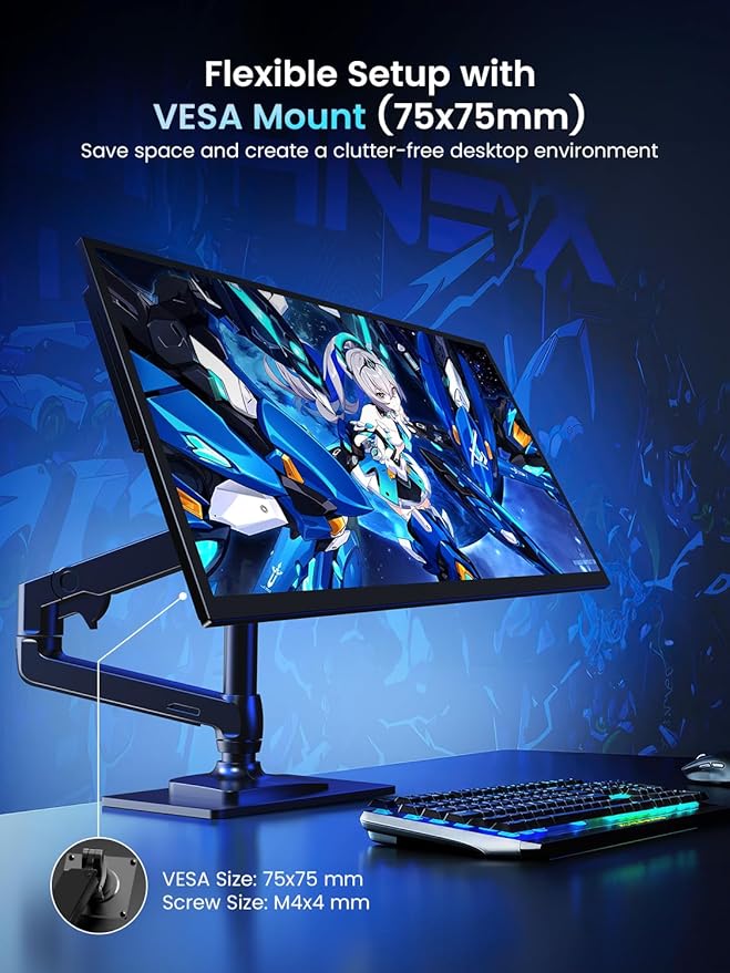 UPERFECT Portable Monitor 18.5 inch 120HZ 125% sRGB 1080P w/VESA & Stand, Large Portable Monitor FreeSync IPS HDR Gaming Display, HDMI USB C Travel Second Screen for Laptop MacBook