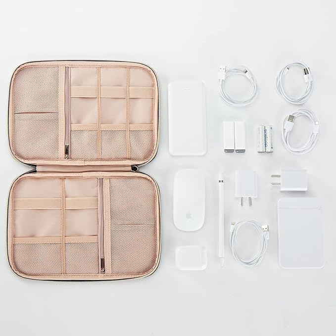 NISHEL Travel Cord Organizer Case, Tech Electronic Bag, Essentials for Charger, Cable, Phone, Hard Drive, USB, SD Card, Aegean-Blue