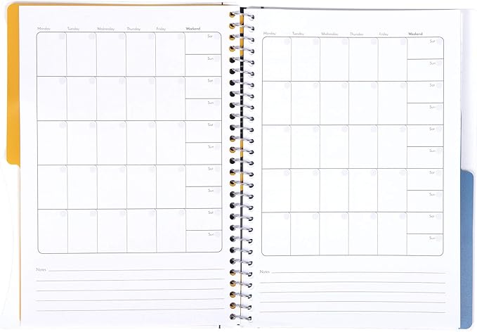 Mintra Office Durable PREMIUM Spiral Notebook, ((White, 2 Subject (6in x 9.5in)), Wire, Fabric Covered Coils, No Snags, Removable Adjustable Pocket Dividers, Ruler, Organization, Customizable