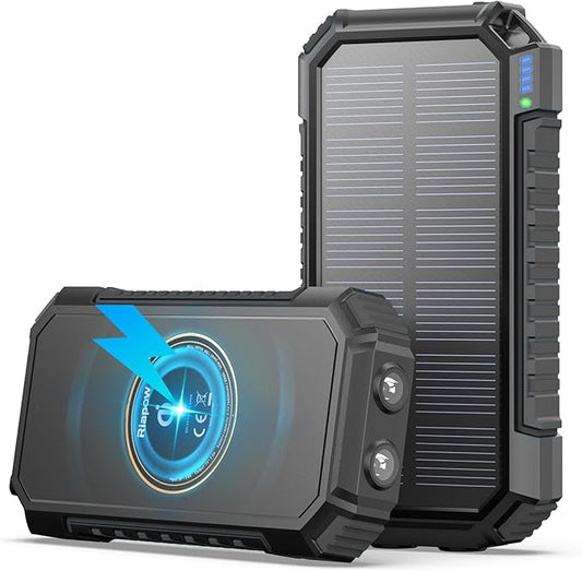 Riapow Solar Charger Power Bank - 26800mAh/98000mWh Wireless Portable Charger with USB C – PD QC3.0 Fast Charging Battery Bank - External Battery Pack with 4 Outputs for Phone, Flashlight for Camping