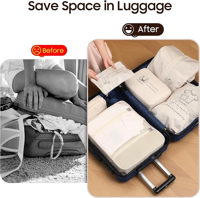 8 Set Packing Cubes for Travel Essentials - Luggage Organizer Bags with Hanging Toiletry & Shoe Bag for Suitcase, Travel Cubes for Packing