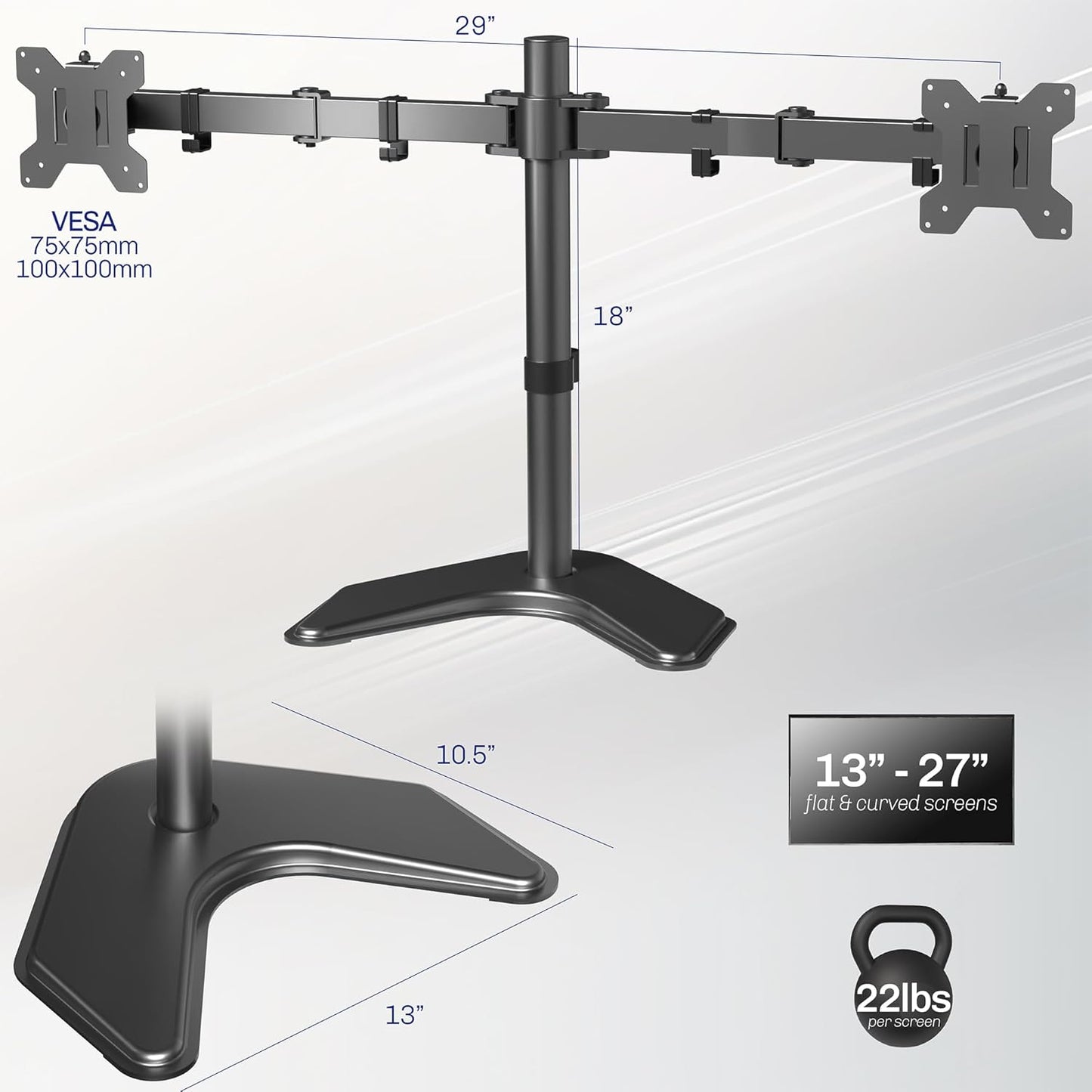 VIVO STAND-V002F Dual LED LCD Monitor Free-Standing Desk Stand for 2 Screens up to 27 Inch Heavy-Duty Fully Adjustable Arms with Max VESA 100x100mm