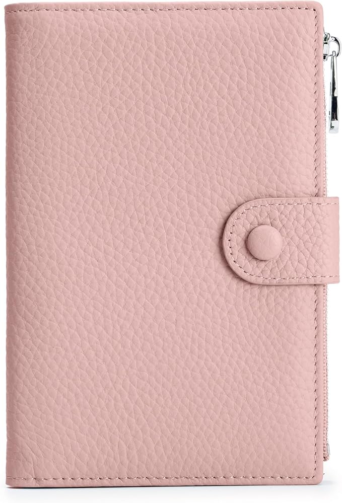 Leather Travel Wallet for Women, Slim RFID Blocking Passport Holder, Compact Passport Wallet with Zippered Coins Pocket and SIM Slots, Ladies Passport Cover
