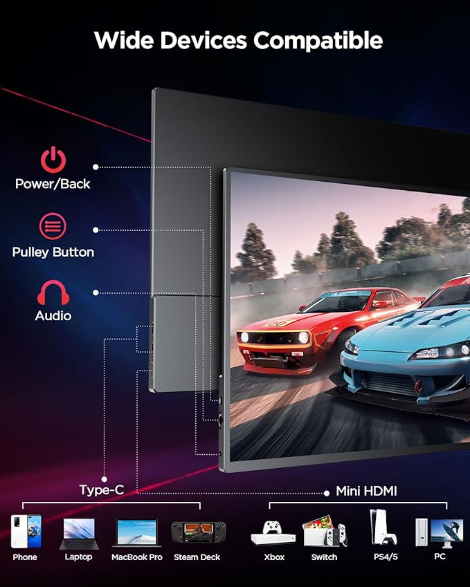 UPERFECT 2K 120Hz Portable Gaming Monitor, 16" 2560x1600 QHD 16:10 400 Nits Portable Monitor for Laptop w/VESA & Cover HDR FreeSync Eye Care External Second Screen for PC Phone Game Console