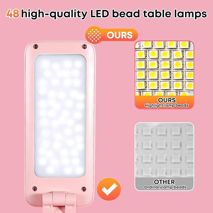 VAVOFO Cute Desk Lamp, Foldable & Portable LED Lamp with 6000mAh Rechargeable Battery, 3 Color Modes, USB-C Cordless Study Lamp for Bedroom, Office, Kids Room (Pink)