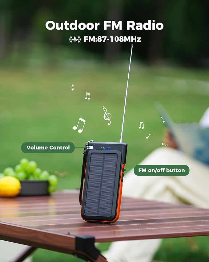 GOODaaa Solar Power Bank, 45800mAh Wireless Portable Charger Built-in Cables,15W Fast Charging Solar Charger, USB C in&Out and USB A Battery Pack for Outdoor with Emergency Radio,Flashlight