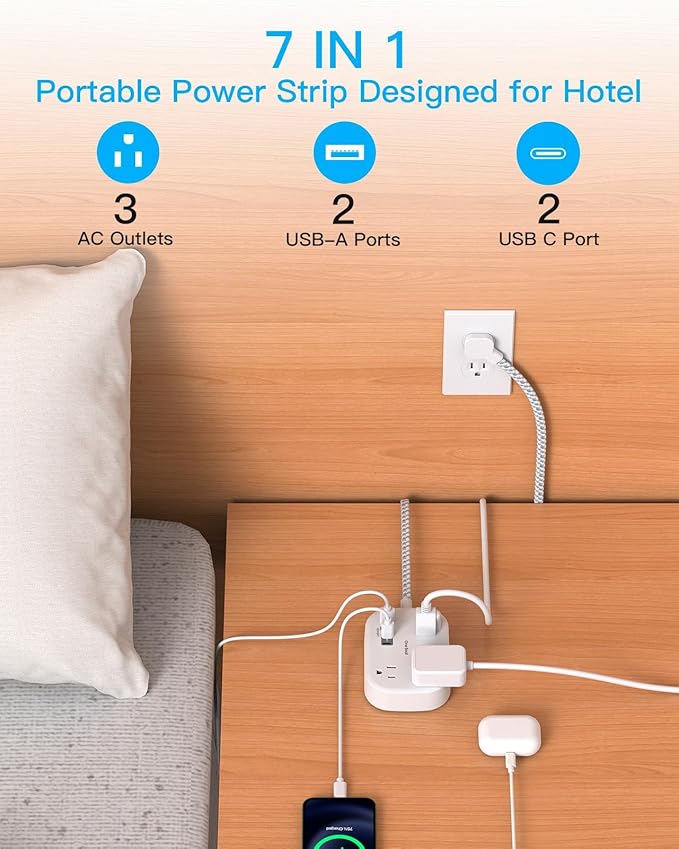 One Beat Cruise Ship Essentials,Travel Power Strip with USB C,Flat Plug Extension Cord with 3 Outlets 4 USB Ports(2 USB C),1 ft Desk Wall Outlet Extender,Non Surge Protector for Cruise,Dorm Room,ETL