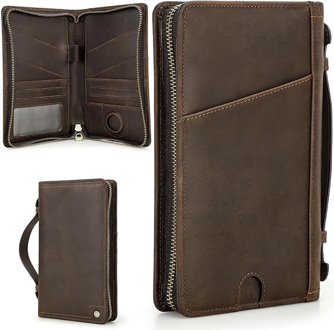 Top Grain Leather Travel Passport Wallet Holder Case for Man & Woman, Handmade for 4 Passports & Multi Cards, RFID Blocking Large Capacity for Cards/Passports/Tickets/AirTag, Matte Coffee