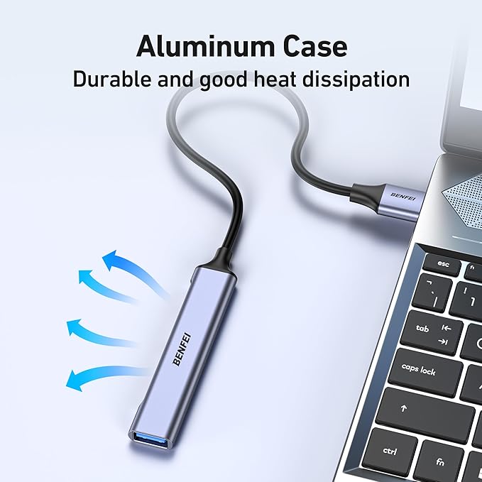 BENFEI 4-Port USB Hub: 1x 10Gbps USB 3.2 + 3X USB 2.0- for Mouse, Keyboard, Flash Drive, Printer - Compatible with Laptop, PC, Xbox, PS5