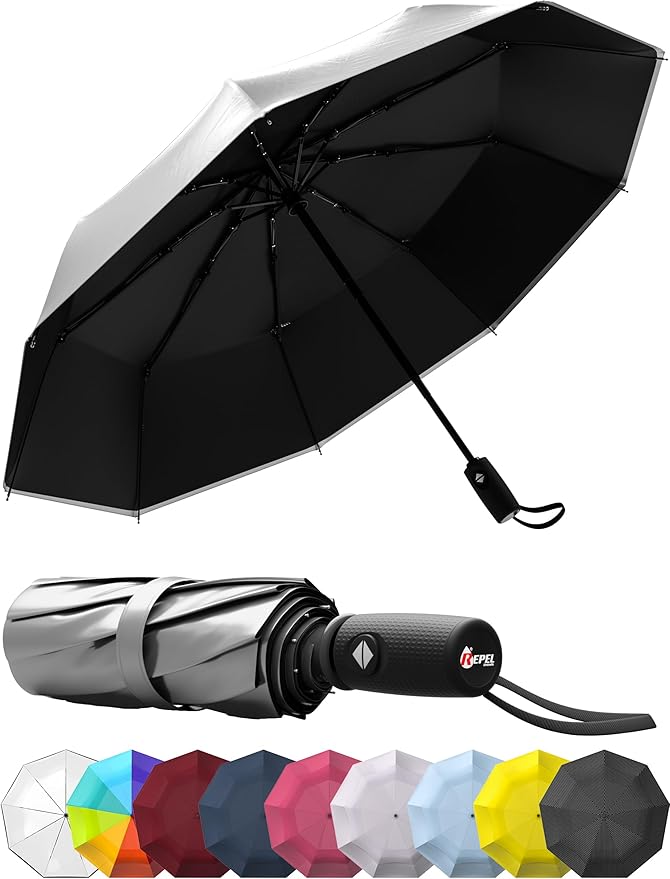 REPEL Windproof Travel Umbrella - Compact & Withstands Winds up to 85MPH , Strongest Premium Auto Folding Umbrella for Rain and Sun - Durable, Light & Portable for Women & Men , Fits Backpack & Cars