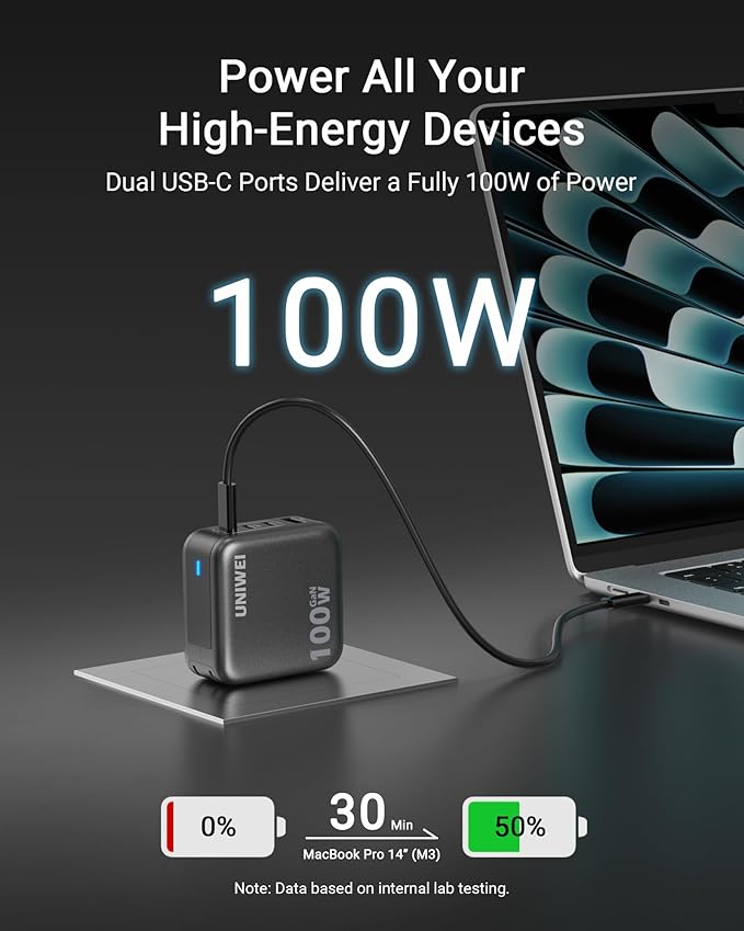 100W USB C Charger Block, 4-Port GaN and Ultra-Compact Wall Adapter, for MacBook, iPhone 17/16 Series, Samsung Galaxy, Pixel, and More