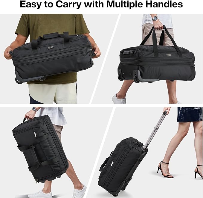 Hanke Expandable Carry On Luggage Suitcases with Wheels Foldable Duffle Bag for Travel Carry On suitcase Weekend Bag for Women Men（Black）