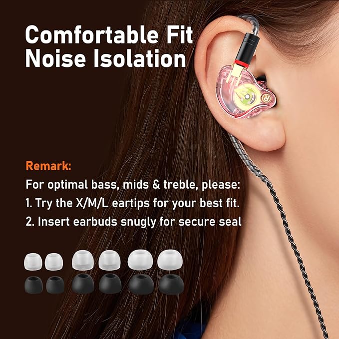 Vibes 202M Wired Earbuds - HiFi in Ear Monitor Headphones - Noise-Isolating Ear Buds w/ Mic - Clear Sound, Deep Bass & Comfort-Fit Gaming Earphones - MMCX to 3.5mm & Silver Plated Cord, Carrying Case