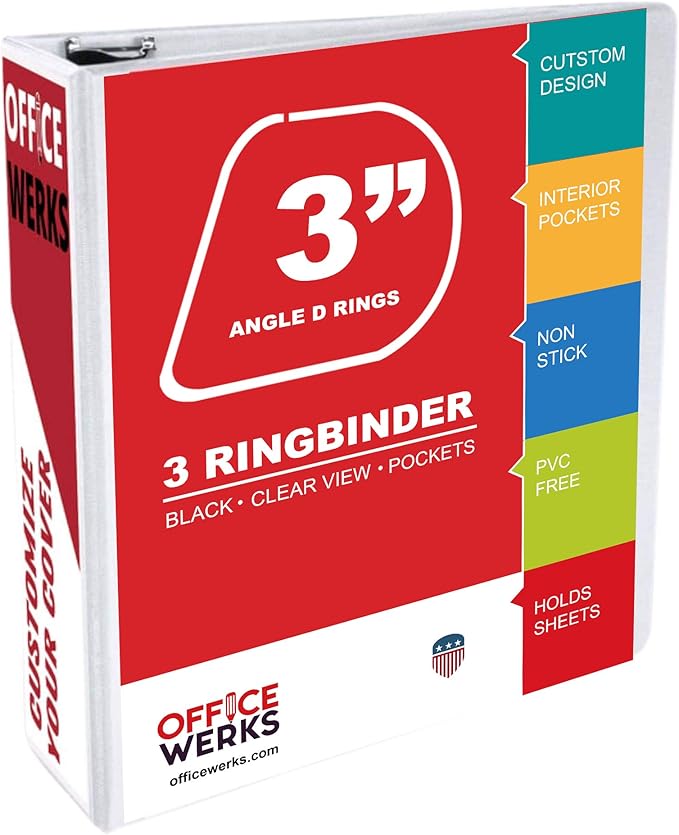 3 Ring Binder, Professional Angle D Ring Vinyl 3 Inch, Presentation Folder for Standard Pages 8.5 x 11 with Pockets, Crystal Clear View White (12 Pack) for Office Supplies