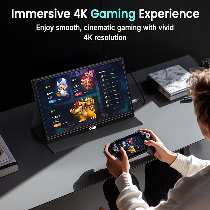 QQH 4K Portable Monitor, 15.6" IPS 3840x2160 UHD USB-C HDMI Travel Portable Monitor for Laptop, Ultra-Slim Alloy Gaming Monitor Second Display with w/Smart Cover for PC, Phone, PS5/4, Xbox, Switch