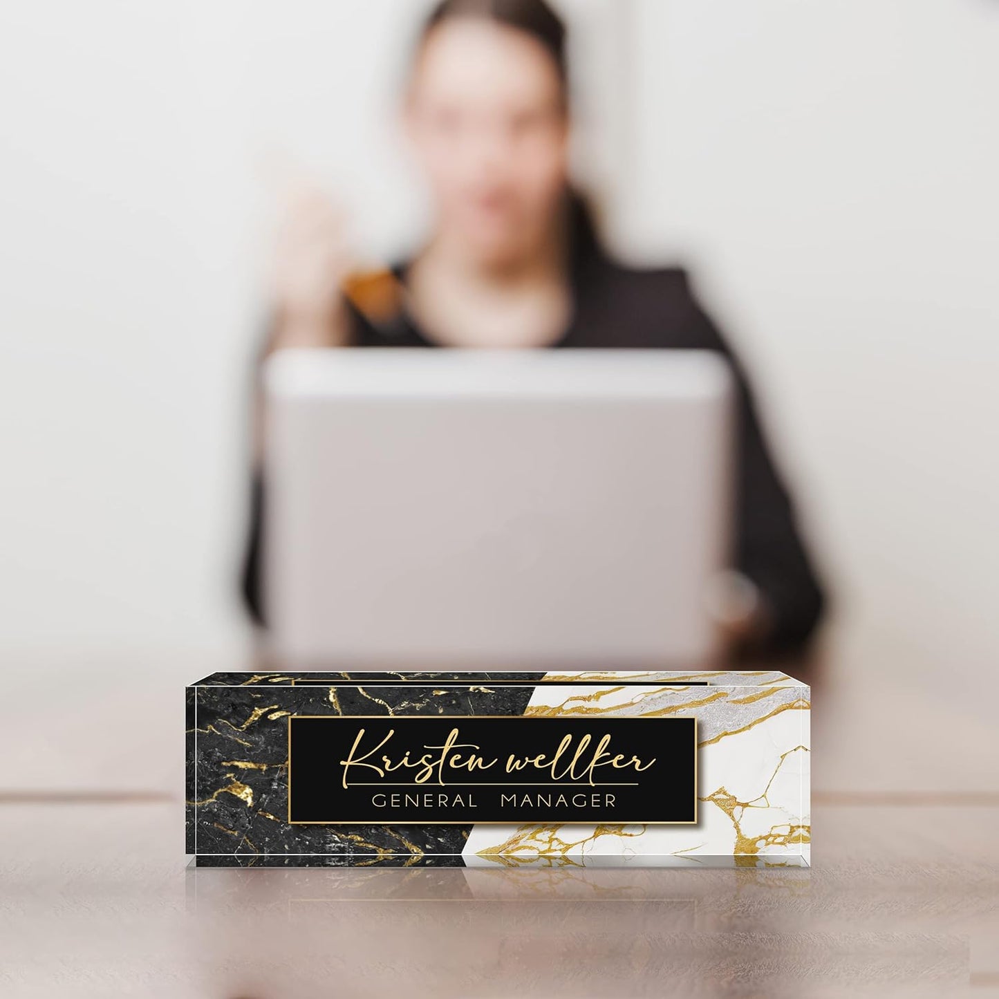 Desk Name Plate Personalized, Premium Marbling Acrylic Desk Name Plate, Personalized Name Plate for Desk, Office Decor for Women or Men Coworkers, Boss, Employee, Teacher