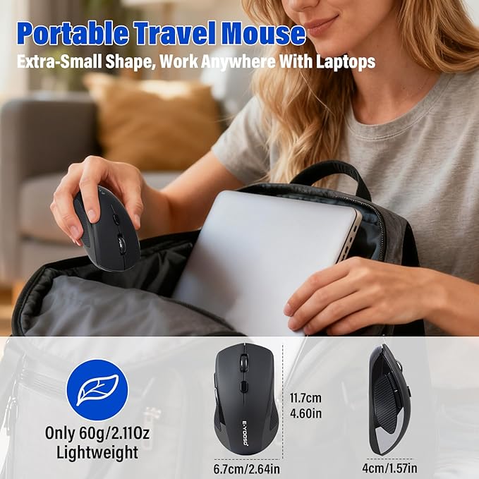 Wireless Bluetooth Multi-Purpose Mouse,DPI 4000,Portable Lightweight 2 OZ,Dual-mode 2.4GHz/BT3/BT5,Smart Power-Saving Mode For Laptop/Macbook/Computer,Ideal For Travel/Home/Office/Casual Gaming
