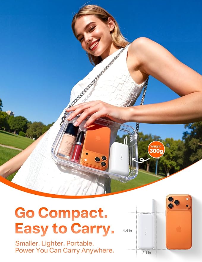 TORRAS EasyGo 3-in-1 Portable Charger, Built-in 28in Retractable USB C Cable and Wall Plug, 10000mAh Power Bank 35W Fast Charging, Travel Essentials Phone Battery Pack for iPhone 17 16 15 iPad Galaxy