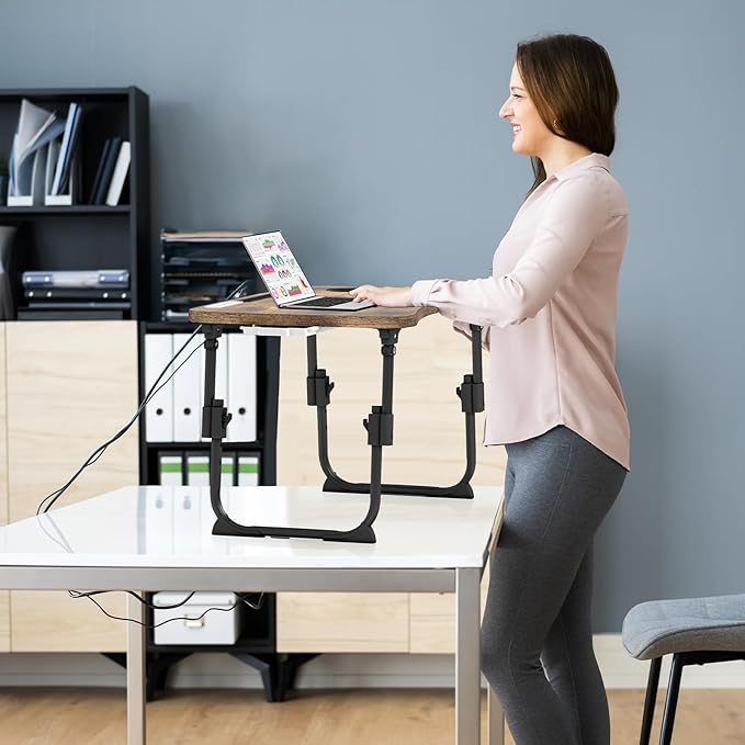 Lap Desk for Bed Adjustable Height, Foldable Bed Table with Storage Drawer, Tablet Slot & Cup Holder, Portable Laptop Stand for Bed & Sofa, Bed Desk for Adults & Kids, Carbonized