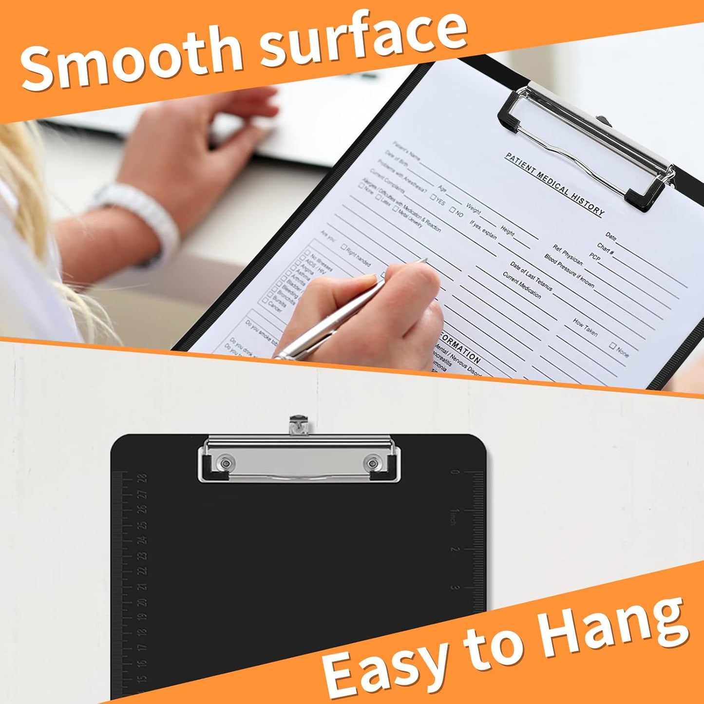 Black Clipboards, PANDRI 6 Pack Plastic Black Clipboards with Low Profile Clip 12.5 x 9 Standard Letter Size Clipboard for classrooms Office