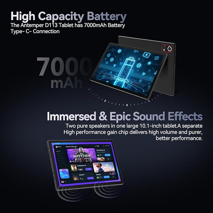 ANTEMPER Android Tablets 10 Inch, 5G WiFi Tablet Mit 8GB RAM+128GB ROM(1TB TF),2 in 1 Tablet with Keyboard Mouse Pen-Octa-Core2.0Ghz | 6000mAh | 1080FHD | 13MP Camera | WLAN GPS OTG Typ-c-Black