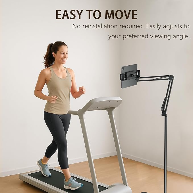 Tablet Floor Stand & Kindle Holder, Overhead Bed Reading Stand with 360° Rotatable Clamp and Height Adjustable Flexible Long Arm, Compatible with Kindle, iPad mini/Air/Pro, and 4.7-14 Inch Devices