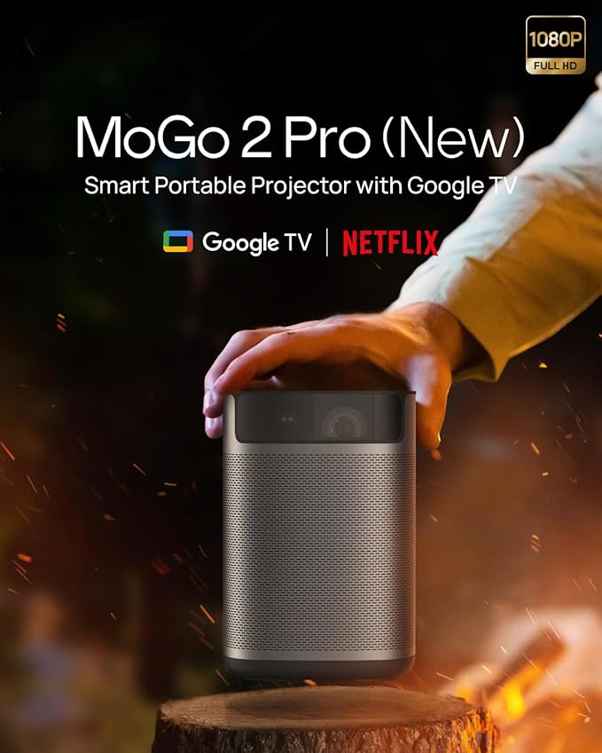 XGIMI MoGo 2 Pro (New) 1080P Portable Projector, Google TV with Licensed Netflix, with WiFi and Bluetooth, 430 ISO Lumens, 2X8W Speakers, Supports 4K, Auto Focus, Object Avoidance, Screen Adaption