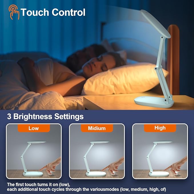 LED Desk Lamp for Office Home & Battery Operated Lamp Rechargeable Lamp Foldable & Portable Light, [2-Fold Bracket] 3 Brightness Dimmable Small Desk Lamp Wireless Reading Lamp (Green)