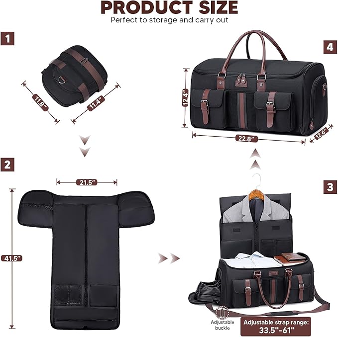 Carry on Garment Bag for Travel, Convertible Garment Duffle Bags for Men Women - 2 in 1 Hanging Suitcase Suit Travel Bags with Shoe Compartment