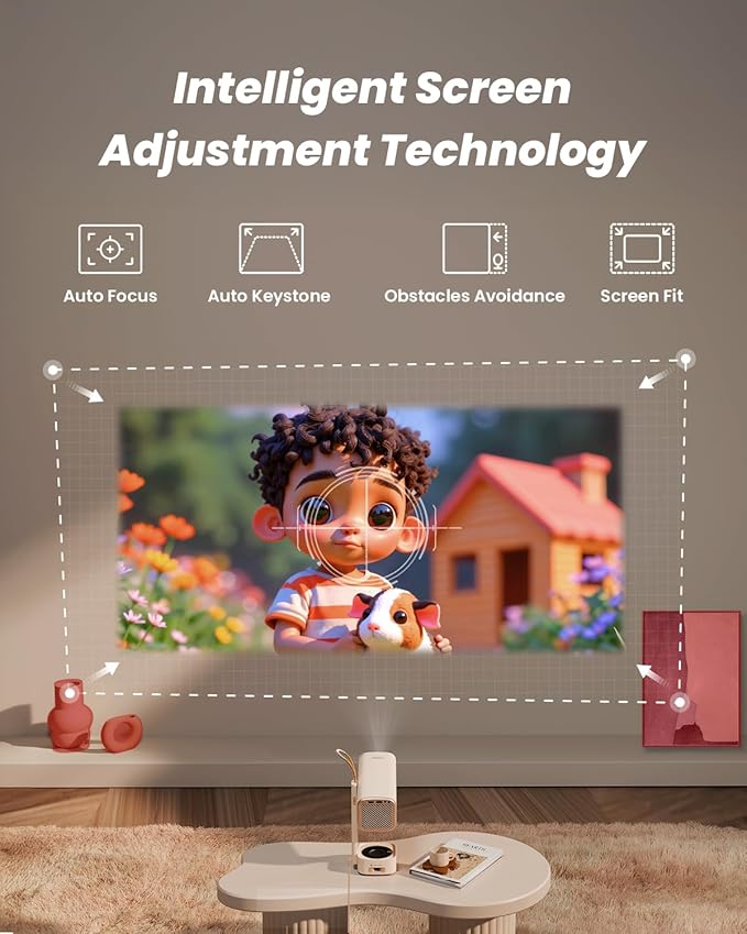 Yaber T1 Pro Mini Projector with WiFi and Bluetooth, Dolby Audio & Turbo Sonic Bass, Auto Focus & Keystone, Native 1080 FHD with HDR10, Portable Projector for Outdoor Indoor Use