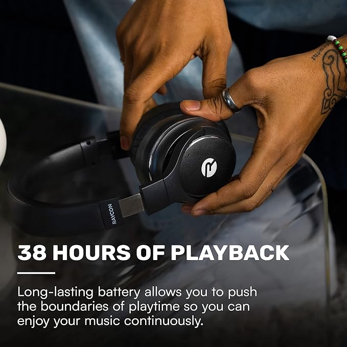 Raycon Everyday Wireless Bluetooth Over Ear Headphones, with Active Noise Cancelling, Awareness Mode and Built in Microphone, IPX 4 Water Resistance, 38 Hours of Battery Life (Frost White)